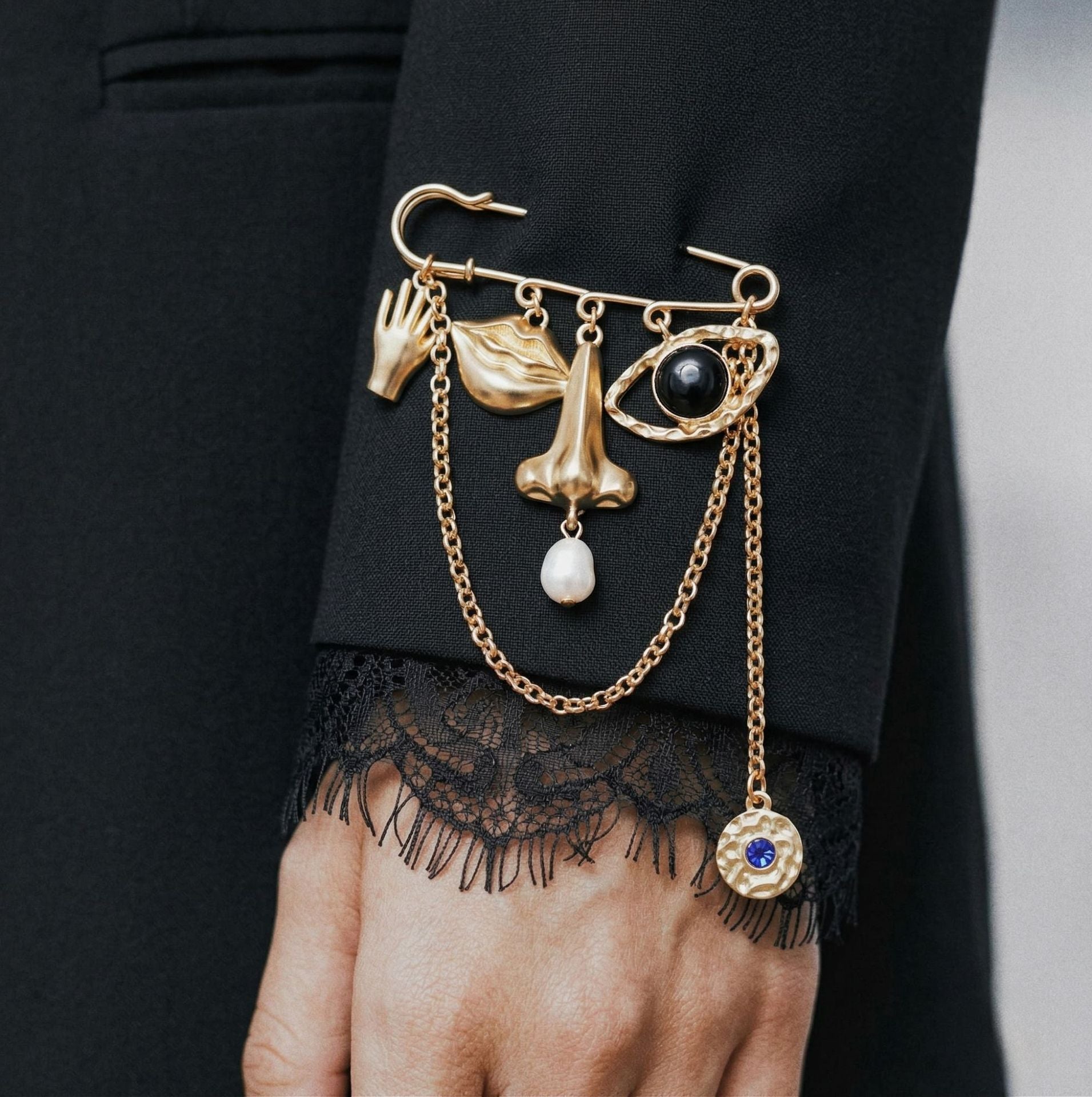 Gold Abstract Face Eye Pearl Enamel Brooch For Women Bulk