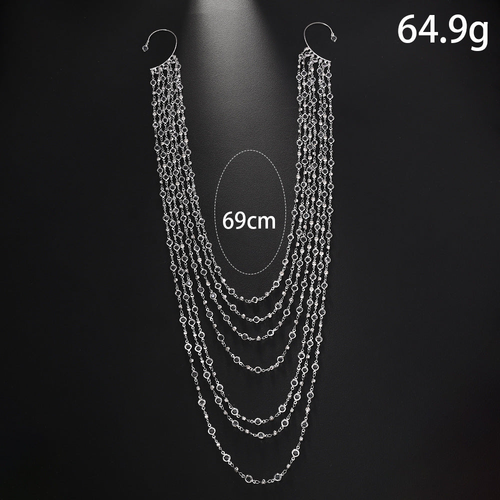 Long Multi-Layered Chain Rhinestones Silver Ear Cuff Earring Bulk