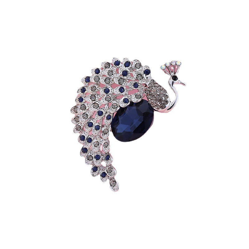 Peacock Blue Silver Cubic Zirconia Crystal Brooch For Women Bulk