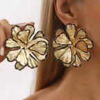 Beaten Finish Flower 18K Gold Black Stud Earring For Women Bulk