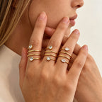 Gold Spiral Wrap Cubic Zirconia Copper Adjustable Ring For Women Bulk