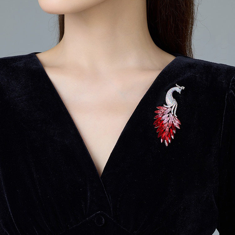 Peacock Cubic Zirconia Crystal Blue Red Silver Brooch For Women Bulk