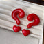 Question Mark Heart Enamel 18K Gold Red Black Anti Tarnish Dangler Drop Earring For Women