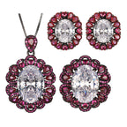 Oval Cluster Black CZ Anti Tarnish Copper Necklace Combo Set Wholesale