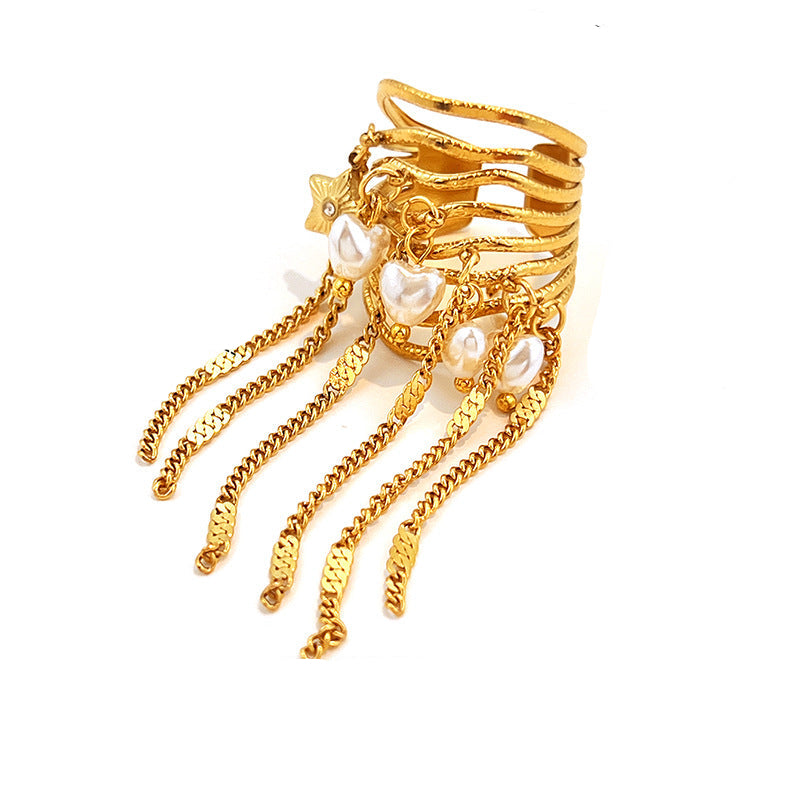 Multi Color Chain Tassel Statement Gold Copper Adjustable Ring Women Bulk
