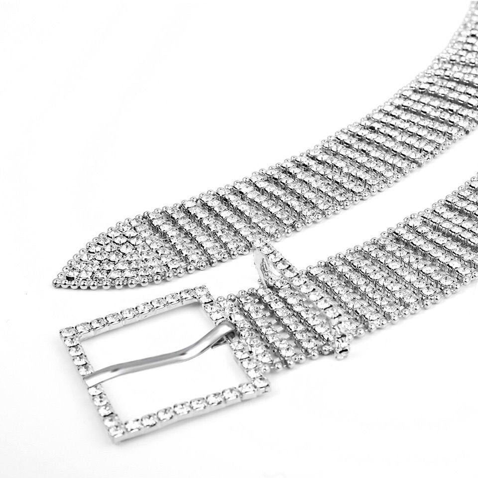 Rhinestone Belt Silver Anti Tarnish Waist Band Waist Belt Women Bulk