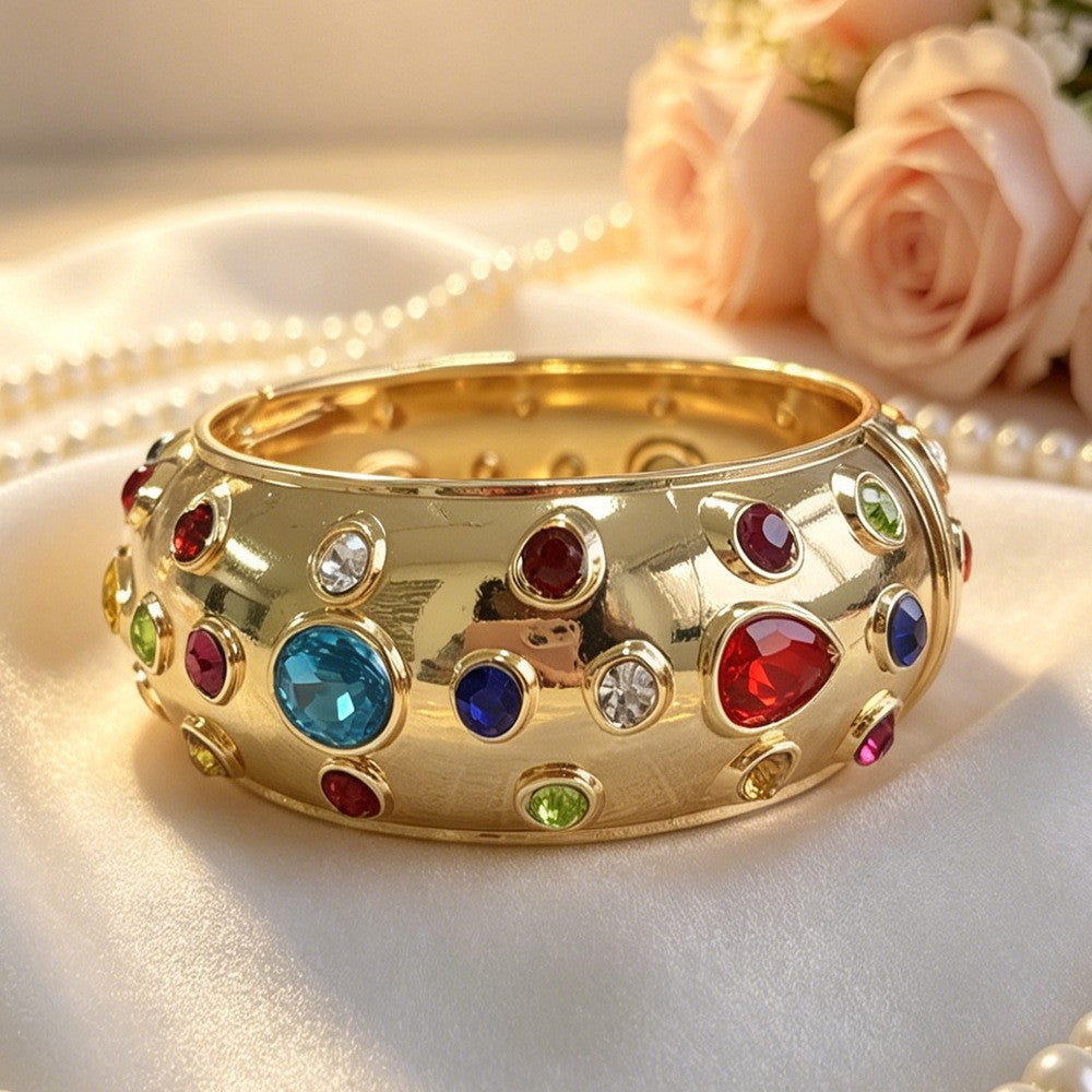 Designer Multi Color Enamel Gold Rhinestone Copper Cuff & Kadan Bulk