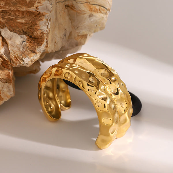 European and American Internet Celebrant Trend Stainless Steel 18k Gold Double-layer Hammer Hair Ring Cross-border Niche High-grade Exaggerated Hair Accessories Hair Rope Main image