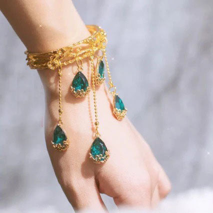Drop Green Blue 18K Gold Anti Tarnish Charm Cuff Kada Bracelet Bulk