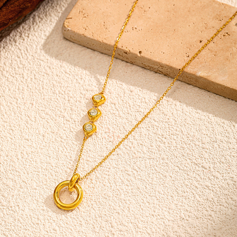 Gold Round Heart Plain Cubic Zirconia Copper Pendant Chain Bulk
