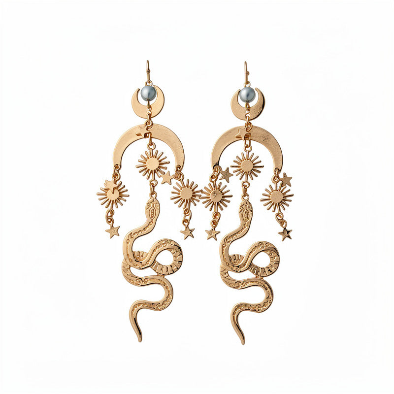 Elegant Celestial Moon & Star Gold Plated Alloy Earrings For Women Bulk