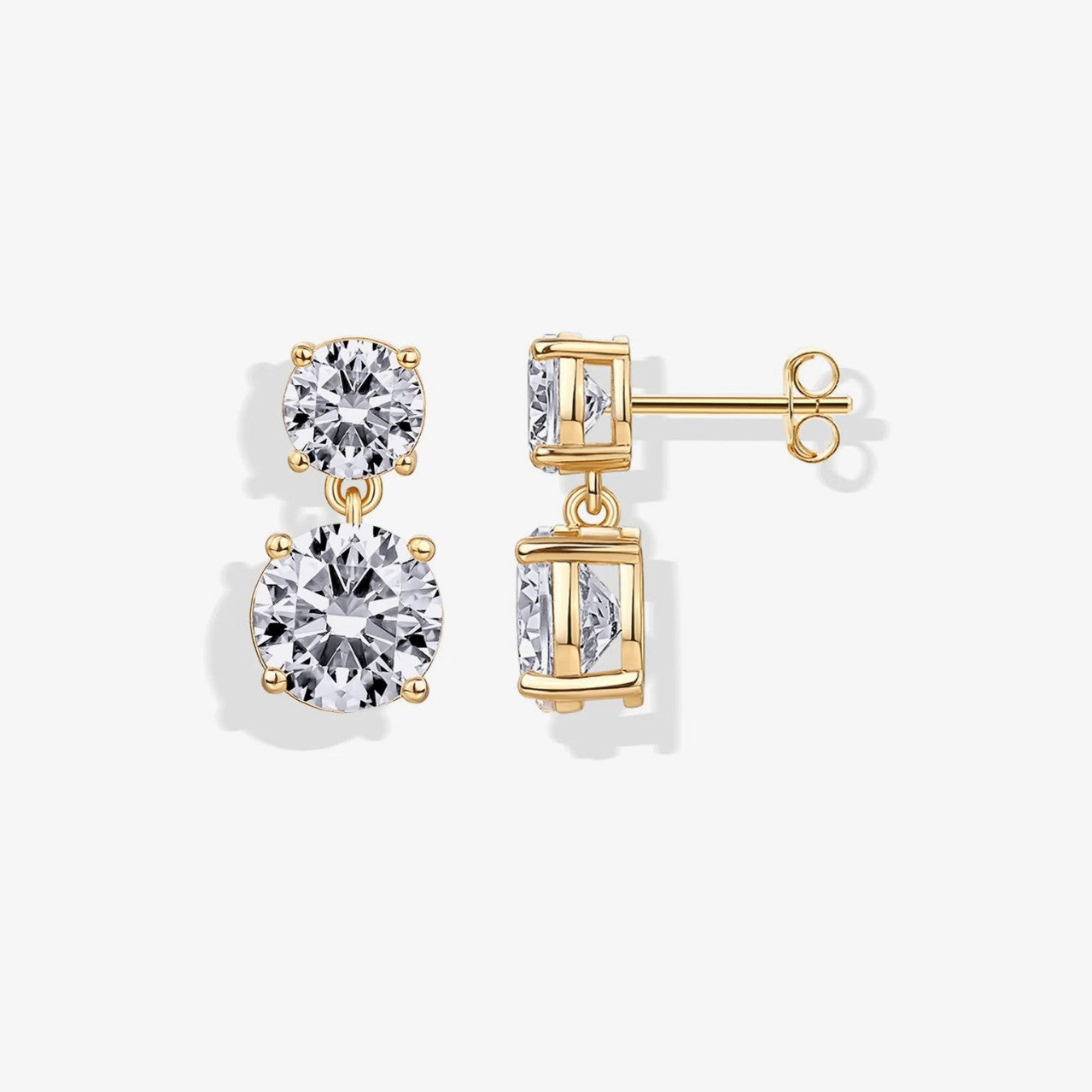 Elegant Double Round Gold Plated CZ Stainless Steel Stud Earrings Bulk