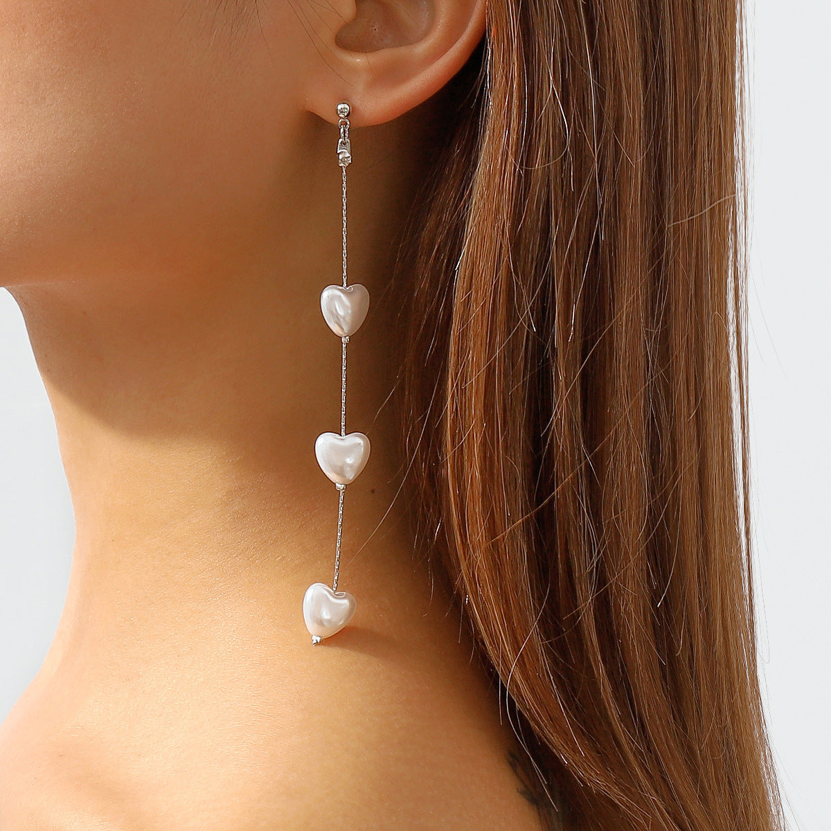 Designer Triple Heart Gold Silver Pearl Dangler Earrings For Women Bulk
