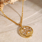 Sun Evil Eye 18K Gold Cubic Zirconia Anti Tarnish Stainless Steel Necklace Pendant Chain For Women