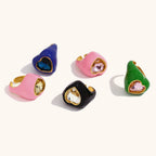 Heart Solitaire Enamel Gold Stainless Steel Anti Tarnish Ring Bulk