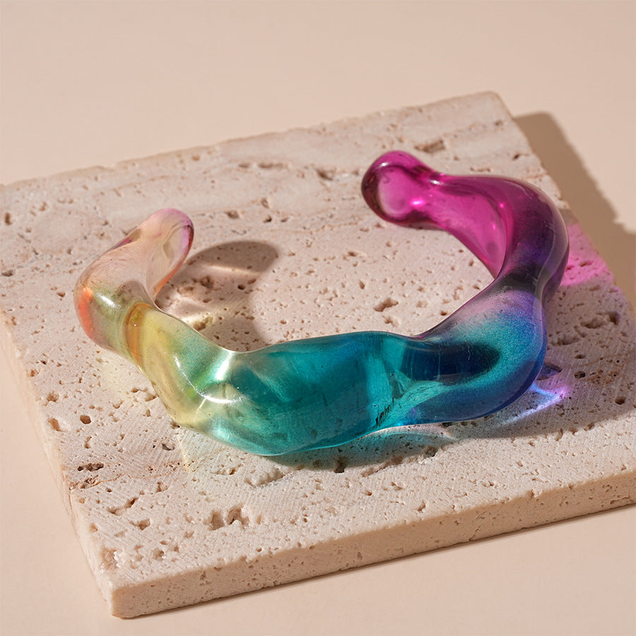 Wave Acrylic Rainbow Transparent Cuff Bracelet For Women Bulk