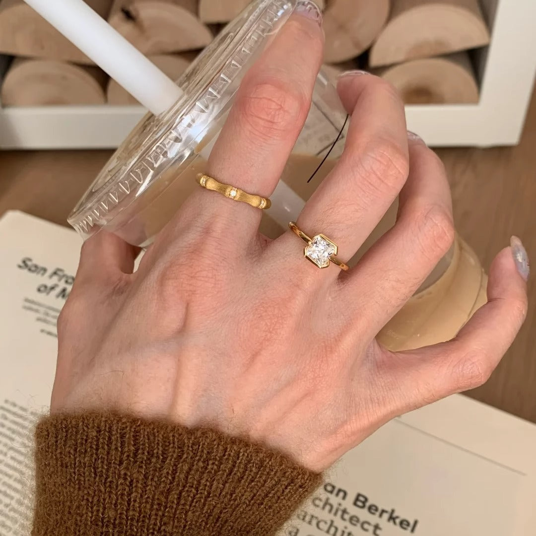 Princess Drop Solitaire CZ Gold Anti Tarnish Ring Pack Of 2 Bulk