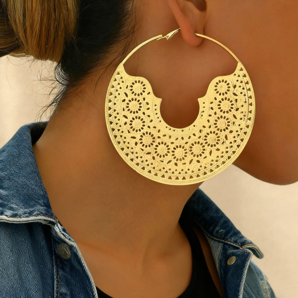 Gold Bohemian Hollow Floral Plain Jewellery Drop Earrings For Women Bulk