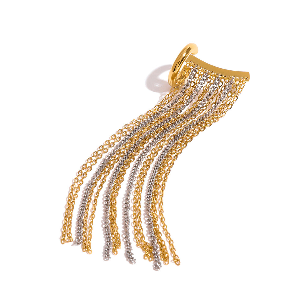 Two Tone Multi Layer Chain 18K Gold Silver Anti Tarnish Stainless Steel Dangler Tassel Single Right Side Earrings For Women