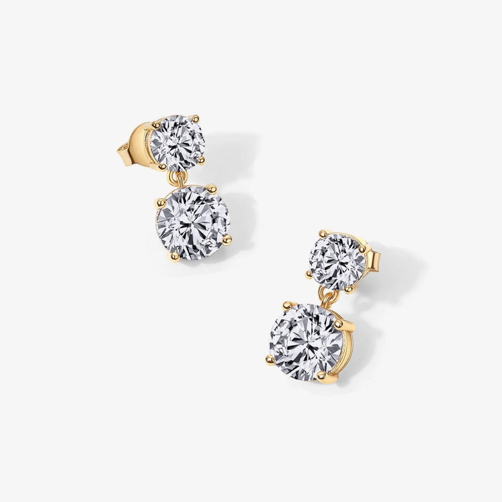 Elegant Double Round Gold Plated CZ Stainless Steel Stud Earrings Bulk