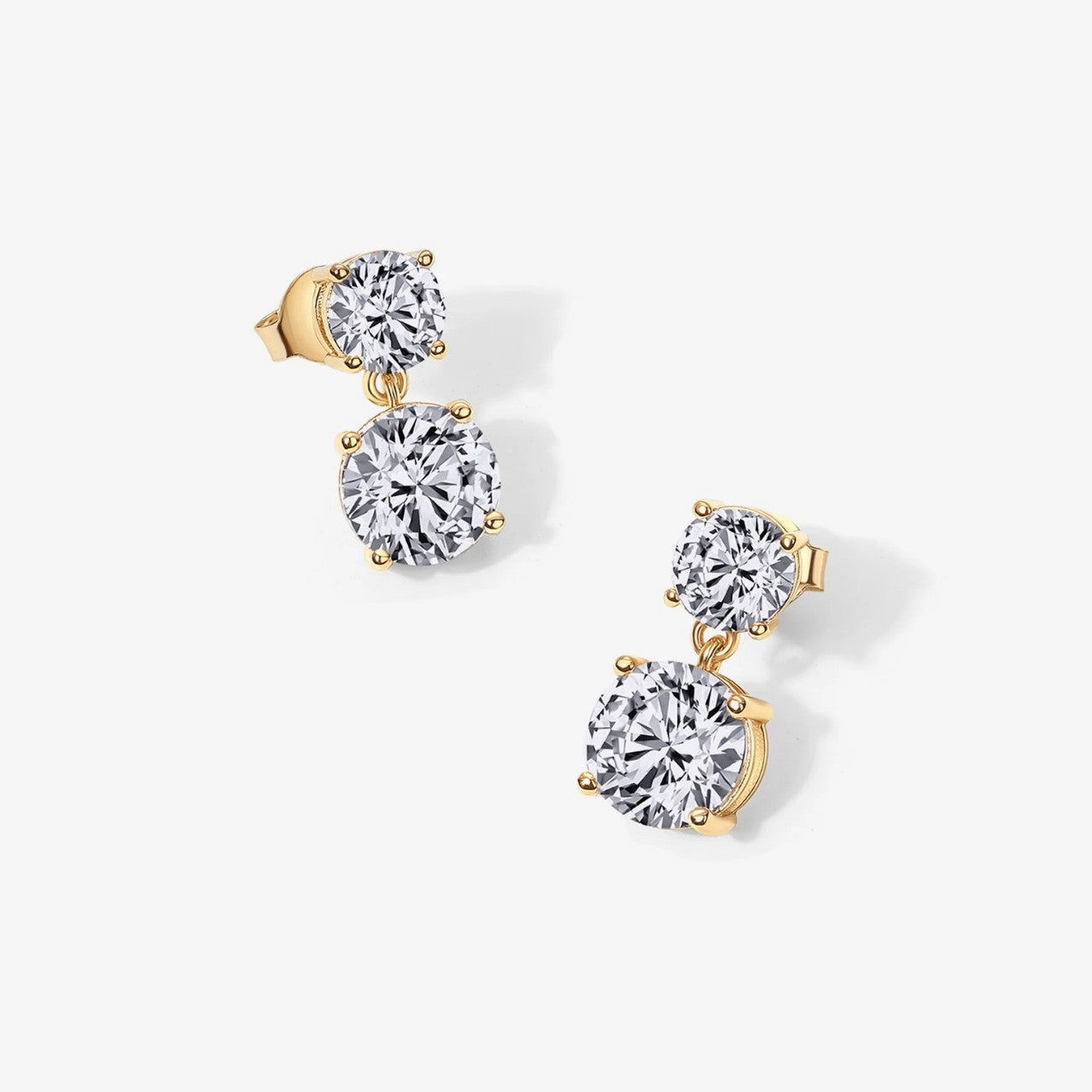 Elegant Double Round Gold Plated CZ Stainless Steel Stud Earrings Bulk