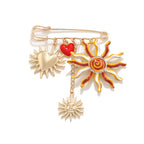 Multi Color Sun,Heart,Pearl,SafetyPin Gold Enamel Brooch For Women Bulk
