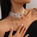 Multi Pearl Layer Link Chain 18K Gold Choker Necklace For Women Bulk