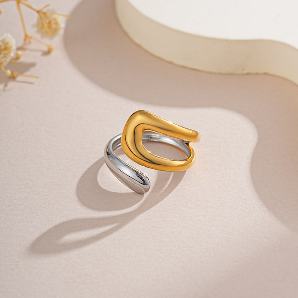 Luxury Minimalist Moon & Oval Dome Gold Silver Plated Fancy Ring Bulk Secondary image