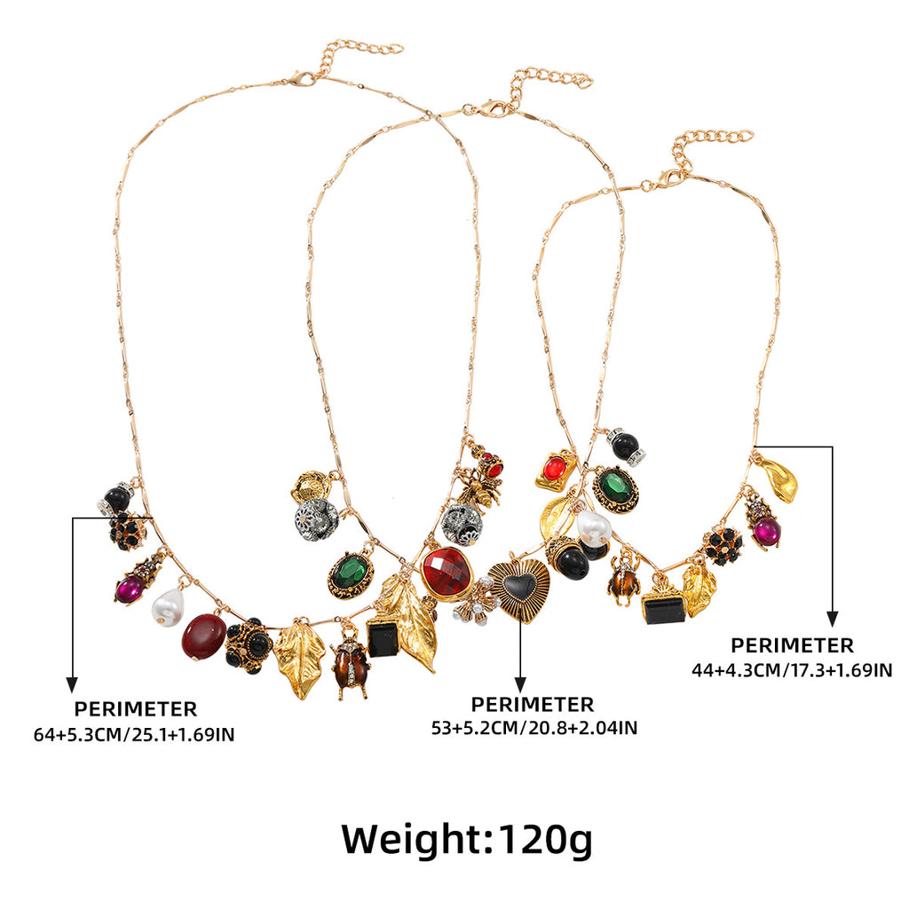 Multi Gemstone Pearl Gold Multiple Charm Necklace Chain Pack Of 3 Bulk