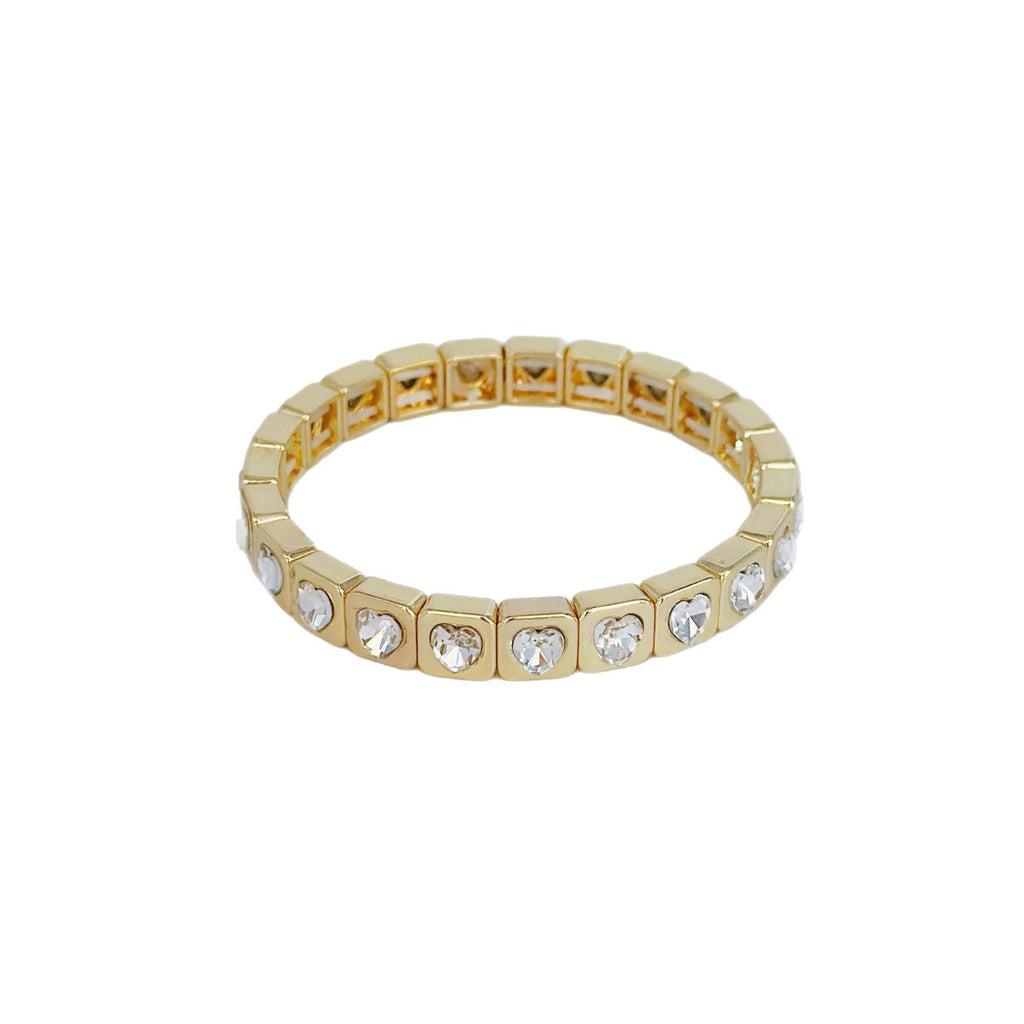 Heart Stretchable Gold Plated CZ Anti Tarnish Brass Bracelet Wholesale