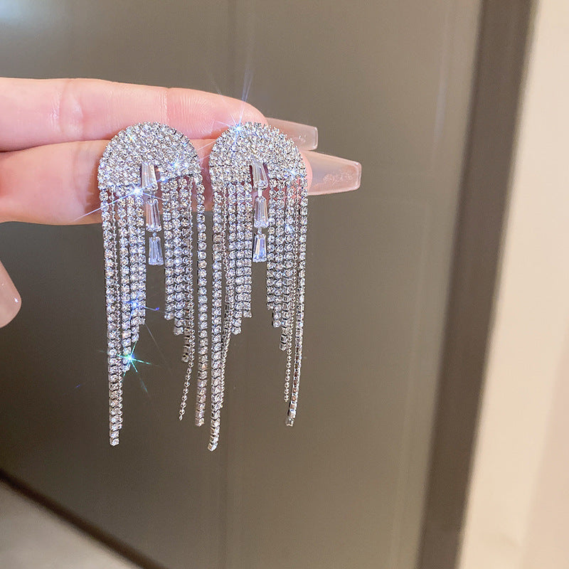 Baguette CZ Silver Anti Tarnish Dangler Tassel Earring Bulk Main image