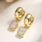 Gold Silver Huggie Rectangle Cubic Zirconia Copper Drop Earrings Women Bulk
