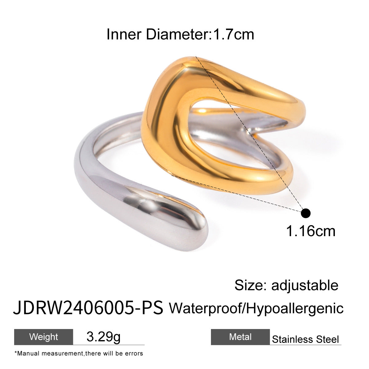 Modern Sculpted Open Gold Silver Plated Stainless Steel Fancy Ring Bulk