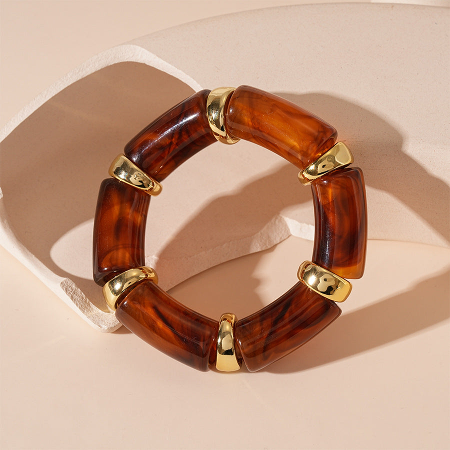 Acrylic Bamboo 18K Gold Blue Beads Stackable Adjustable Bracelet Bulk