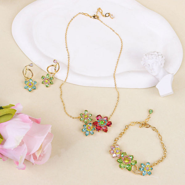 Multi Color Floral Designer Gold CZ Copper Necklace Combo Set Wholesale Main image