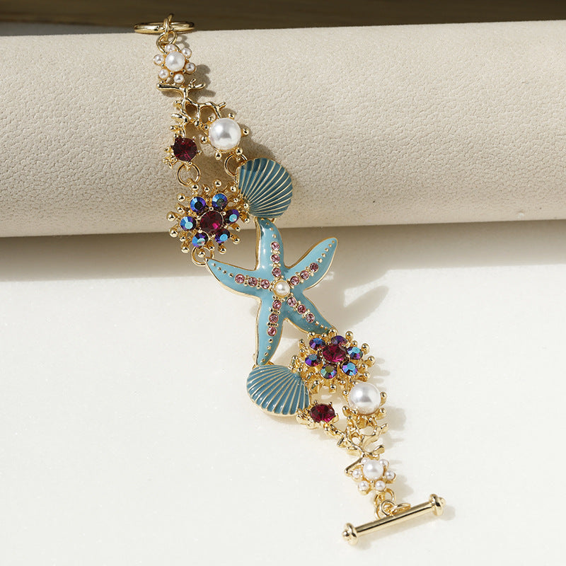 Star Fish Shell Flower Anchor CZ Enamel Blue White Bracelet Bulk