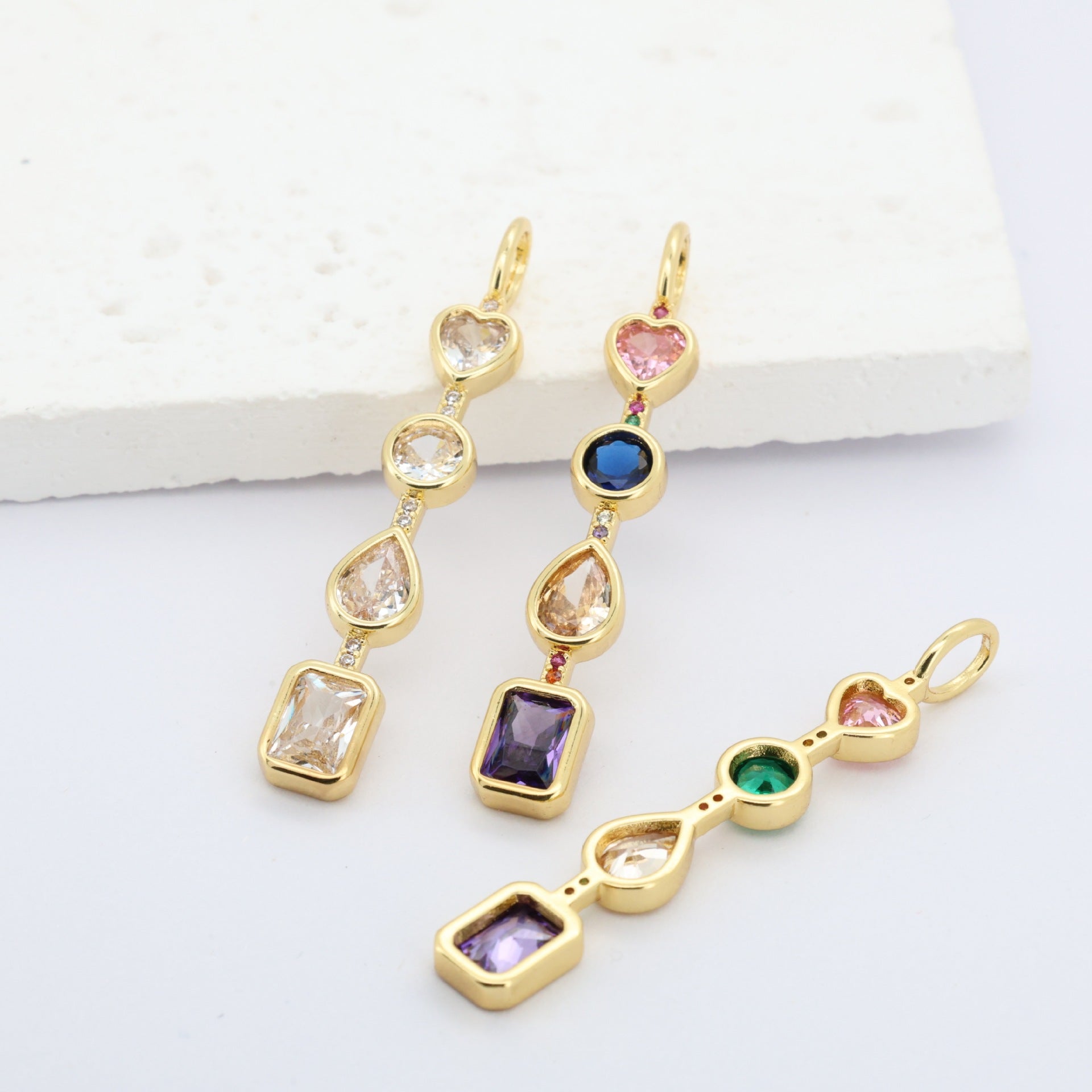 Geometric Shape Solitaire CZ 18K Gold Multi Pendant Chain Bulk