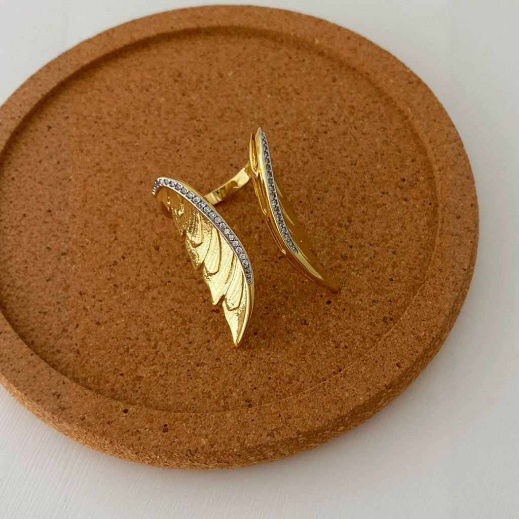 Gold Angel Wings Cubic Zirconia Copper Cuff & Kada Ring For Women Bulk