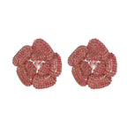 Flower Floral Pink Cubic Zirconia Crystal Stud Earring For Women Bulk