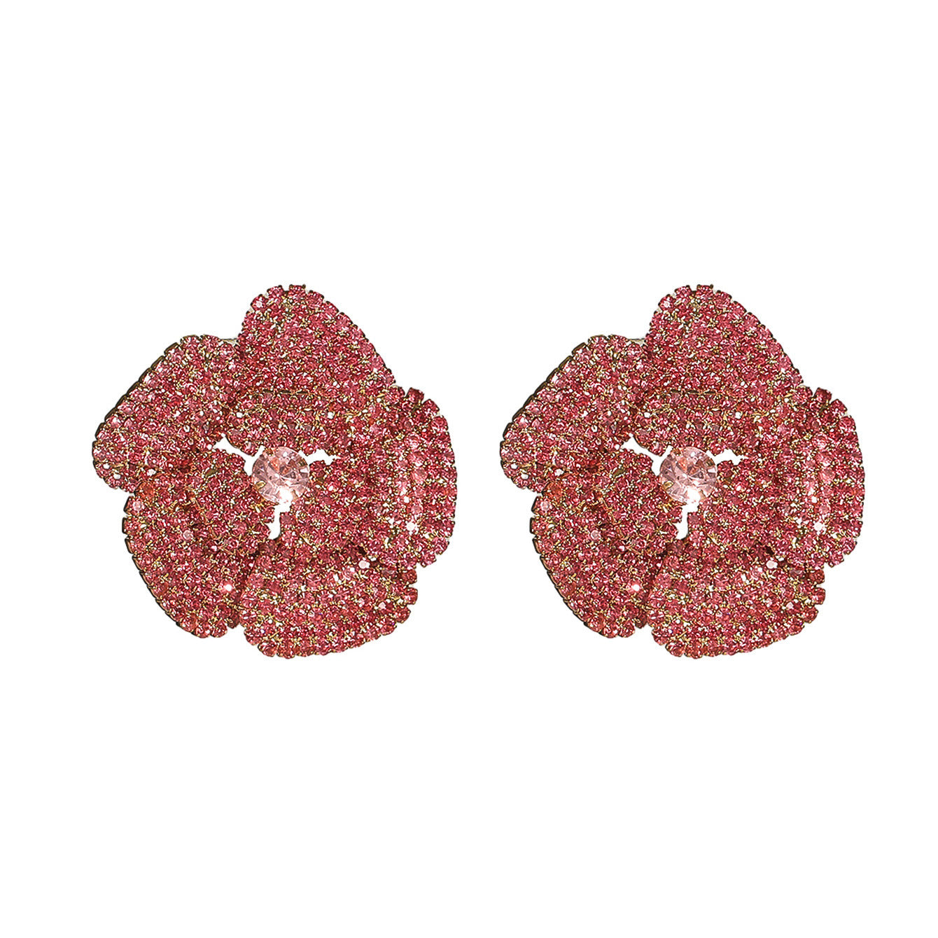Flower Floral Pink Cubic Zirconia Crystal Stud Earring For Women Bulk