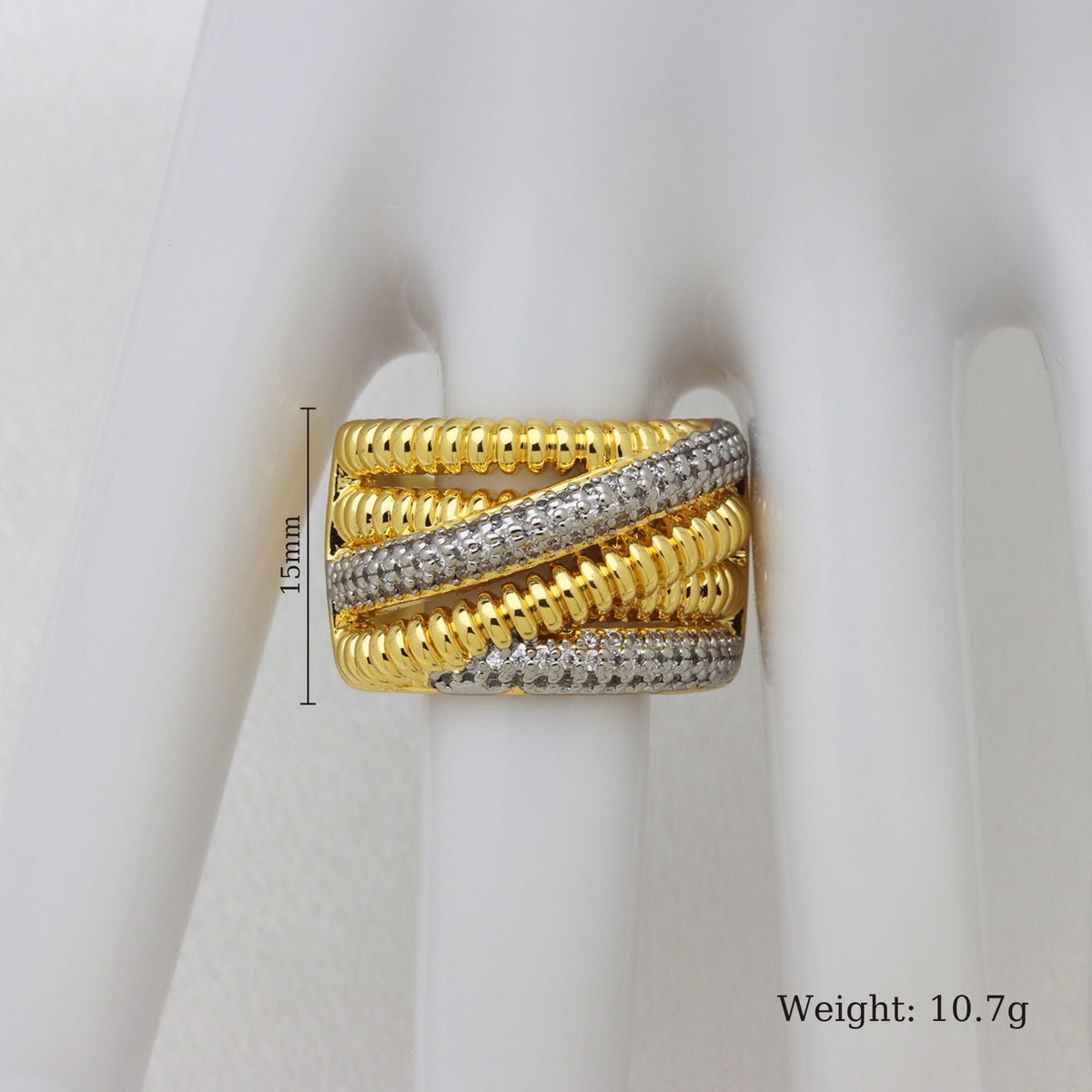 Designer Dual Tone Gold Silver Multi Layer CZ Copper Adjustable Ring Bulk