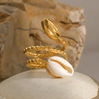 Dual Shell Rope Gold Anti Tarnish Stainless Steel Adjustable Ring Bulk