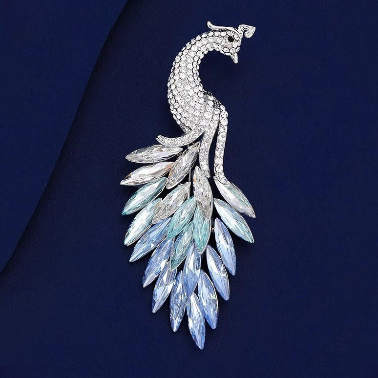 Peacock Cubic Zirconia Crystal Blue Red Silver Brooch For Women Bulk