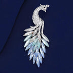 Peacock Cubic Zirconia Crystal Blue Red Silver Brooch For Women Bulk