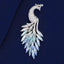 Peacock Cubic Zirconia Crystal Blue Red Silver Brooch For Women Bulk