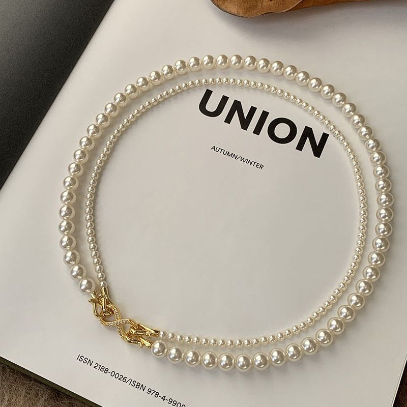 Dual Layer Pearl Infinity 18K Gold Anti Tarnish Necklace Women Bulk