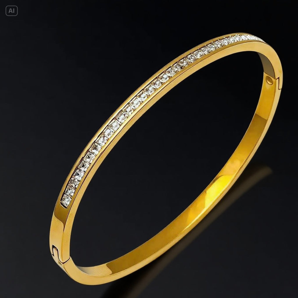 Surface Baguette CZ Gold Stainless Steel Openable Kada Bracelet Bulk