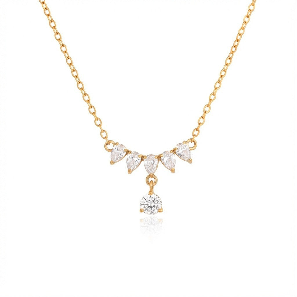 Stylish Teardrop Heart Stone Gold CZ Anti Tarnish Copper Necklace Bulk