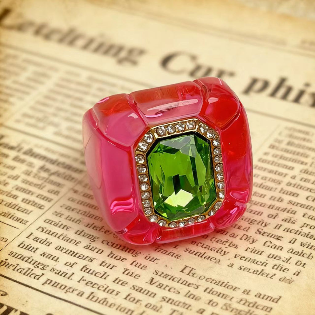 Designer Multi Color Enamel Gold Plated Square Cocktail Ring Bulk