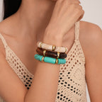 Acrylic Bamboo 18K Gold Blue Beads Stackable Adjustable Bracelet Bulk